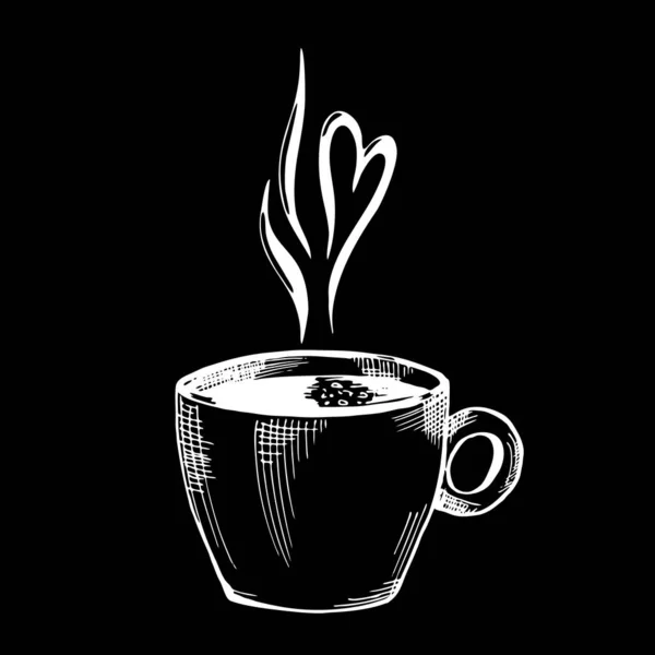 Enkele vector illustratie van een kopje aromatische koffie. met de hand getekend illustratie voor het ontwerp van wenskaarten, websites — Stockvector
