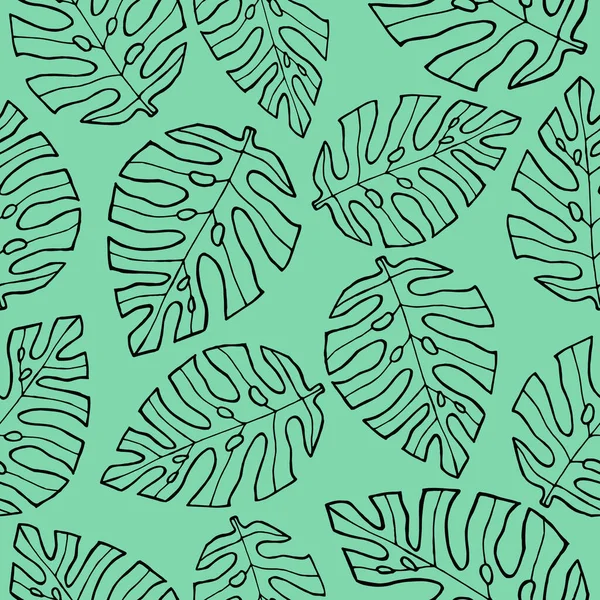 Modello senza soluzione di continuità con monstera leaves.minimal modello tropicale, illustrazione vettoriale disegnato a mano — Vettoriale Stock