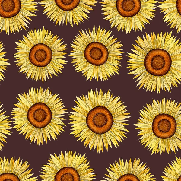 seamless pattern of sunflowers.watercolor flower pattern hand drawing for postcards,wrapping paper,textiles and decor