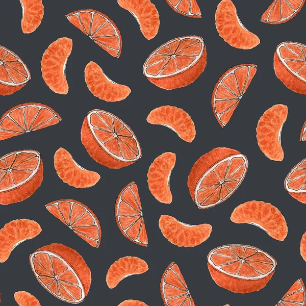 seamless pattern of tangerines.watercolor citrus pattern hand drawing for greeting cards,wrapping paper,textiles and Christmas decor