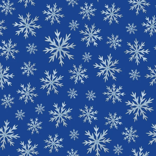 Padrão sem costura de Natal com snowflakes.watercolor padrão de inverno para fundos, cartões postais, tecidos, papel de embalagem — Fotografia de Stock