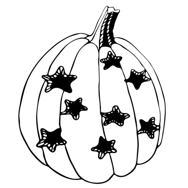 Halloween-Kürbislaterne mit geschnittenen Sternen, handgezeichnete Illustration, Halloween-Symbol — Stockvektor