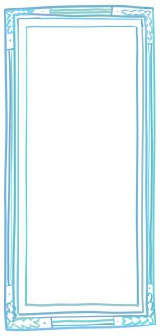 El çizimi mavi karalama tarzı resim çerçevesi. Çizgi sanatı, çocukça çizimler. Kart, poster, fotoğraf, web içeriği, afiş, sosyal medya için kullanılabilir. Dikey DL boyutu.