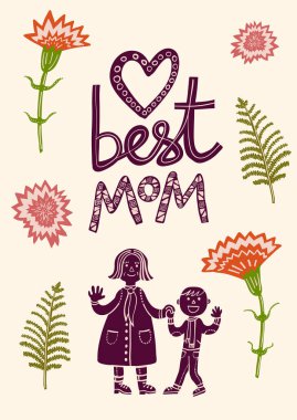 Anneler günü kartı. Elle çizilmiş 