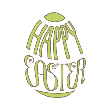 Yumurta şeklinde yazılmış Paskalya ellerin kutlu olsun. Kahverengi çizgili yeşil. Beyaz arkaplanda izole.