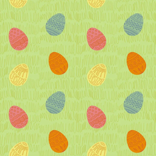 Happy Easter Seamless Pattern Small Colorful Eggs Decorations Hand Written — Stock Vector