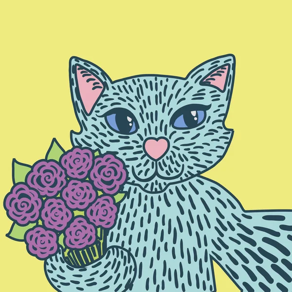 Vector Pop Art Kreskówki Selfie Cute Śmieszne Niebieski Puszysty Kot — Wektor stockowy