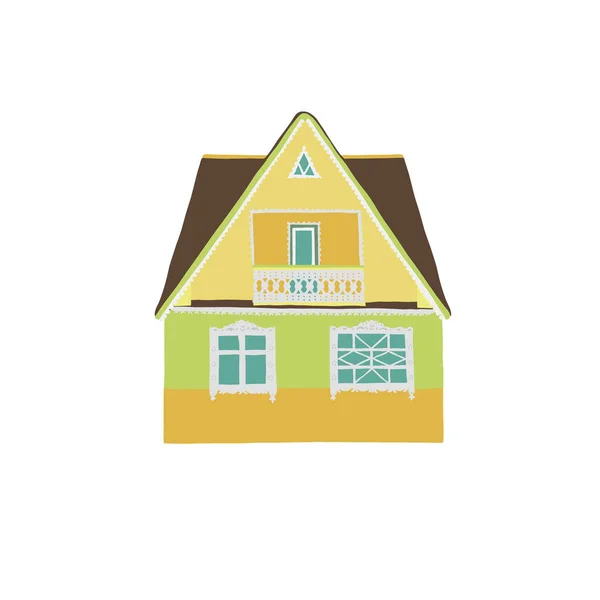 Küçük Dekore Edilmiş Iki Katlı Kır Evinin Vektör Renkli Çizimi — Stok Vektör
