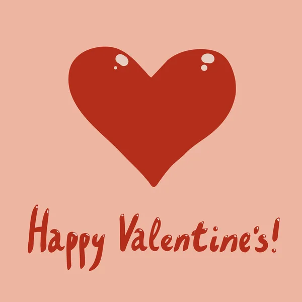Cartolina Quadrata San Valentino Cuore Scarabocchiato Rosso Splendente Luci Lettering — Vettoriale Stock