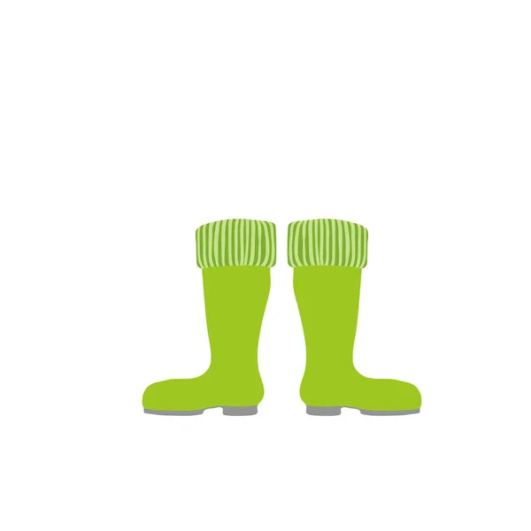 Färgglad Vektor Illustration Par Gröna Gummi Trädgårdsstövlar Med Tjocka Sulor — Stock vektor