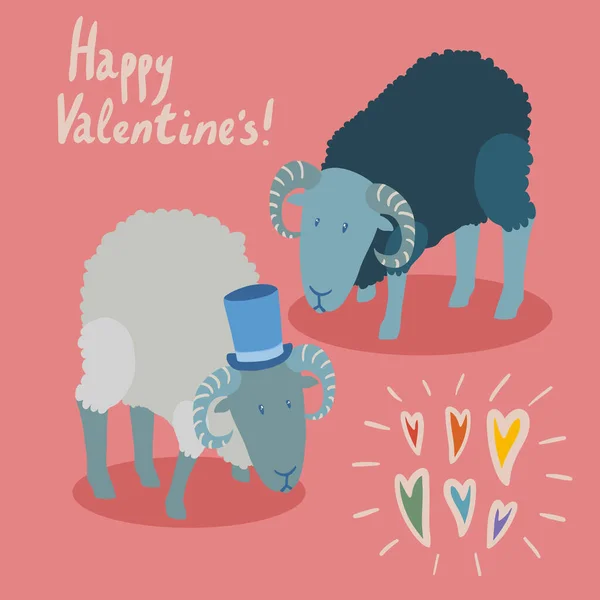 발렌틴 커플의 파란색 모자를 곱슬곱슬 무지개 하트와 글자가 새겨진 — 스톡 벡터