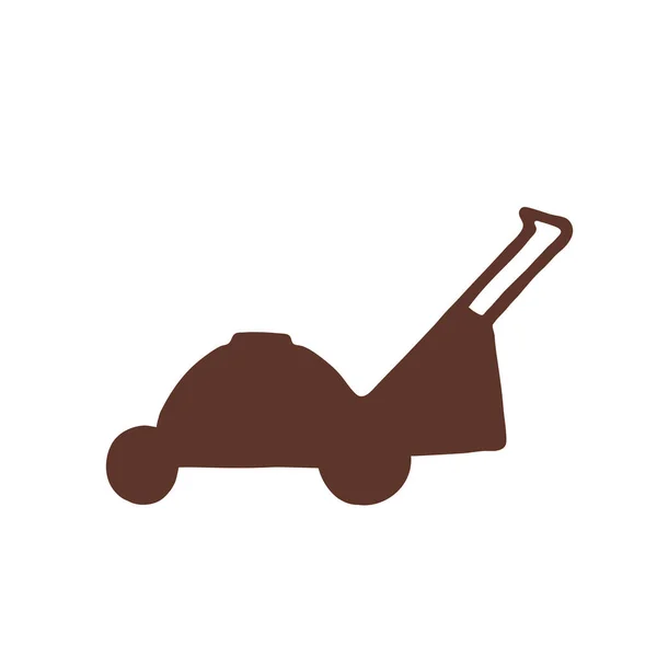 Vector Cartoon Brown Silhouette Lawn Mower Farming Icon Isolated White — Stock Vector
