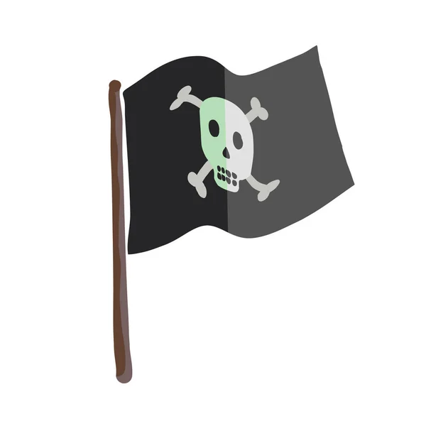 Black Pirate Flag Isolated White Background Jolly Roger Flat Cartoon — Stock Vector