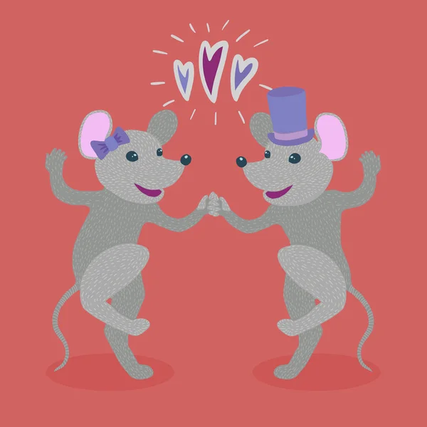 Bunte Vektorillustration Von Glücklichen Fröhlichen Niedlichen Anthropomorphen Grauen Mäusen Die — Stockvektor