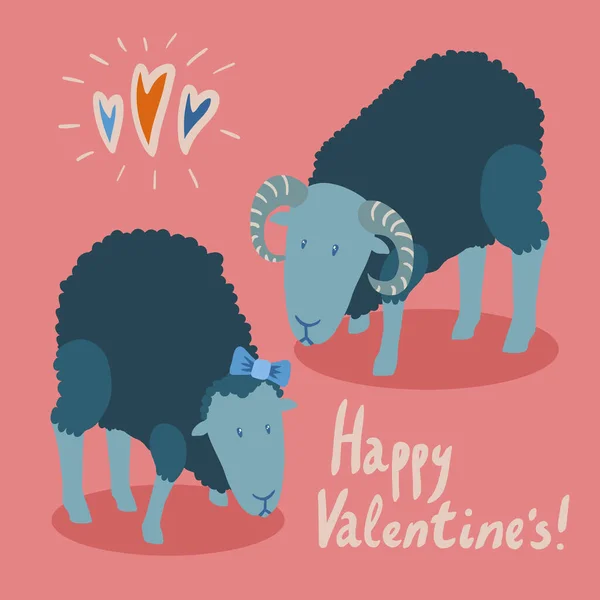 Cartão Dia Dos Namorados Com Duas Ovelhas Negras Usando Fita — Vetor de Stock