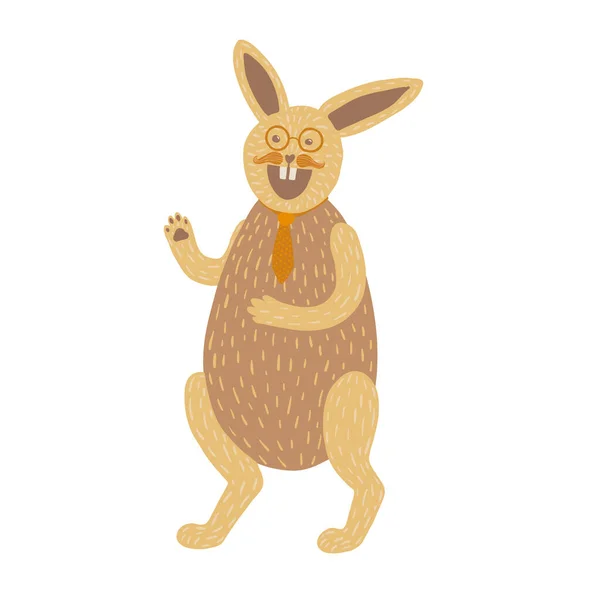 Красочная Векторная Иллюстрация Милого Коричневого Кролика Усами Стоящими Задних Ногах — стоковый вектор