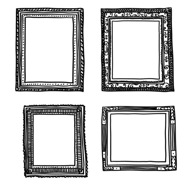 Set Hand Drawn Doodle Style Picture Frames Isolated White Background — Stock Vector