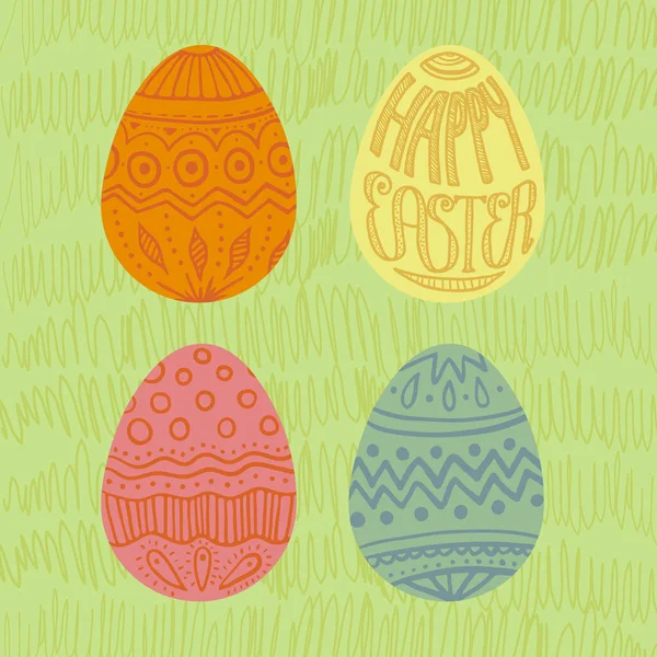 Quadrat Frohe Ostern Karte Set Aus Bunten Eiern Mit Verzierungen — Stockvektor