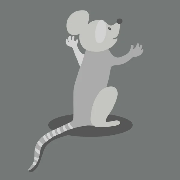 Красочная Векторная Плоская Иллюстрация Серого Антропоморфного Персонажа Мыши Сидящего Поднятыми — стоковый вектор