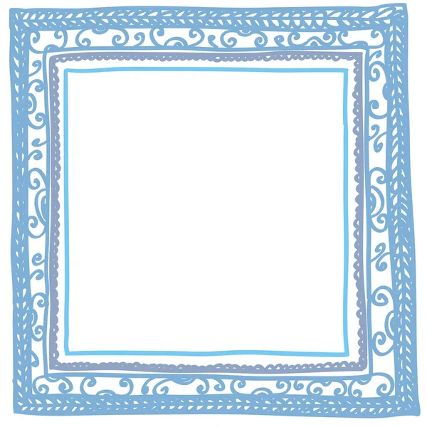 Ilustração Vetorial Moldura Azul Quadrada Doodle Isolada Fundo Branco —  Vetores de Stock