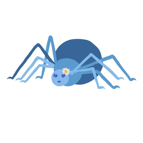 Ilustración Vectorial Colorida Una Linda Divertida Araña Hembra Azul Grasa — Archivo Imágenes Vectoriales