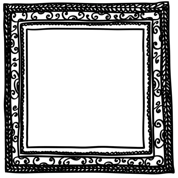 Vector Illustration Square Black Doodle Frame Isolated White Background — Stock Vector