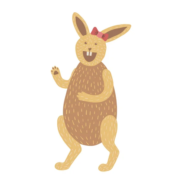 Барвиста Векторна Ілюстрація Милого Коричневого Кролика Носить Лук Червоної Стрічки — стоковий вектор