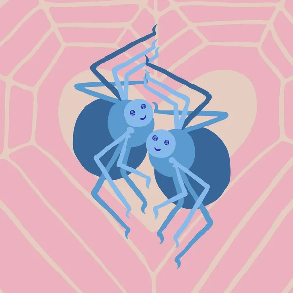 Κάρτα Ημέρα Του Αγίου Βαλεντίνου Δύο Χαριτωμένα Λίπος Μπλε Αράχνες — Διανυσματικό Αρχείο