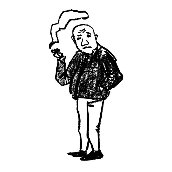 Vector Doodle Sketch Smoking Middle Aged Man Urban Environment Automne — Image vectorielle