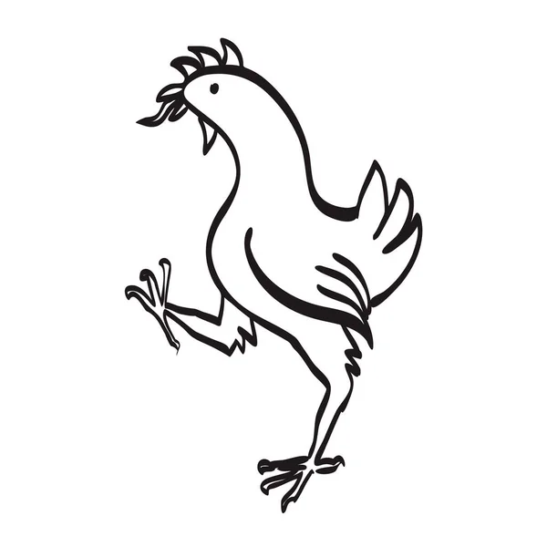 Vektorillustration Eines Huhns Mit Erhobenem Bein Zunge Tuschestrichzeichnung Isoliert Auf — Stockvektor