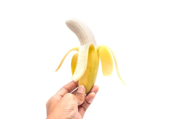 Banana Amarela Madura Isolada Sobre Fundo Branco Dieta Saudável Conceito — Fotografia de Stock