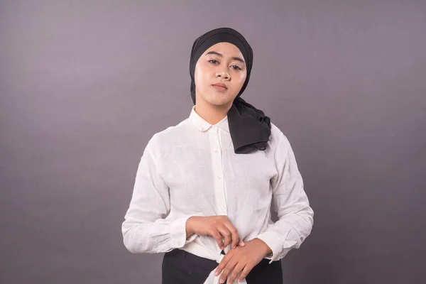 Retrato Jovem Asiático Menina Vestindo Turban Hijab Moda Para Muçulmano — Fotografia de Stock