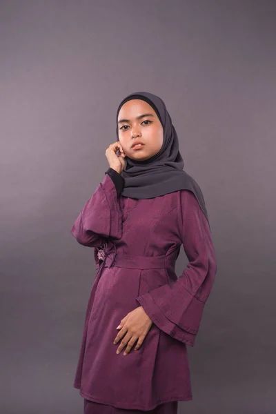 Portraiture Muslim Girl Wearing Hijab Cute Muslim Girl Hijab Studio — Stock Photo, Image