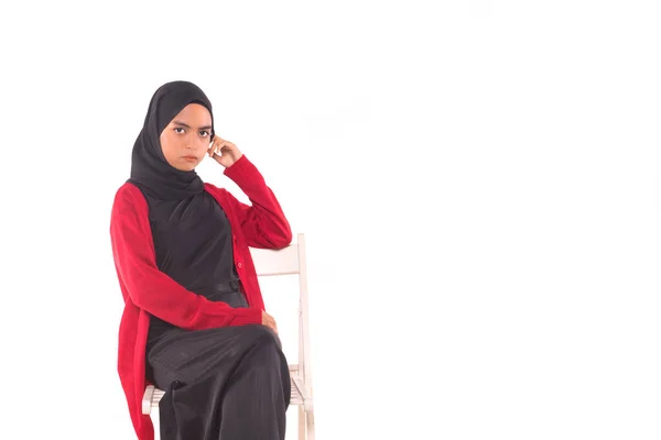 Hijab Casual Fashion Cute Chica Musulmana Con Vestido Casual Hijab — Foto de Stock