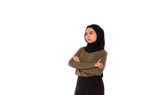 Hijab Casual Fashion Cute Chica Musulmana Con Vestido Casual Hijab —  Fotos de Stock