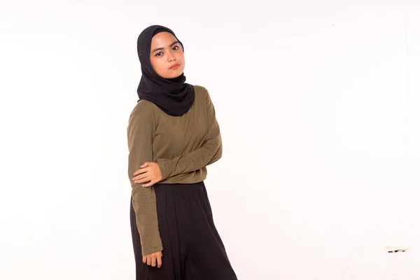 Casual Hijab Fashion Cute Menina Muçulmana Com Vestido Casual Hijab — Fotografia de Stock