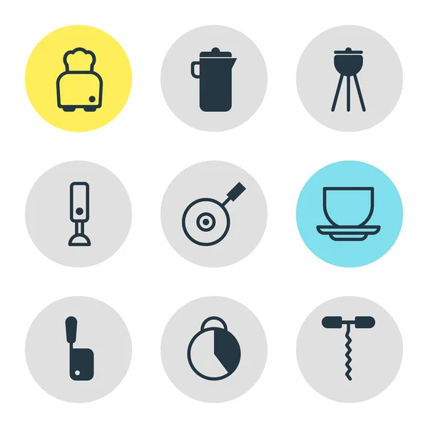 Illustration av 9 matlagning ikoner. Redigerbara uppsättning brödrost, korkskruv, mugg och andra ikonen element. — Stockfoto