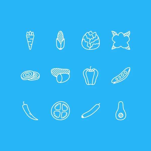 Ilustración de 12 iconos de verduras estilo de línea. Conjunto editable de chile, guisante, vegetales y otros elementos del icono . —  Fotos de Stock