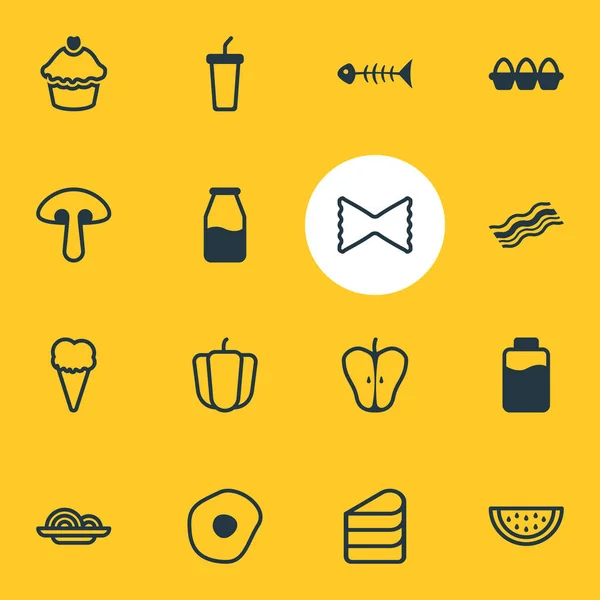 Vektorillustration av 16 mat ikoner linjeformat. Redigerbara uppsättning mjölkflaska, pasta, vattenmelon och andra ikonen element. — Stock vektor