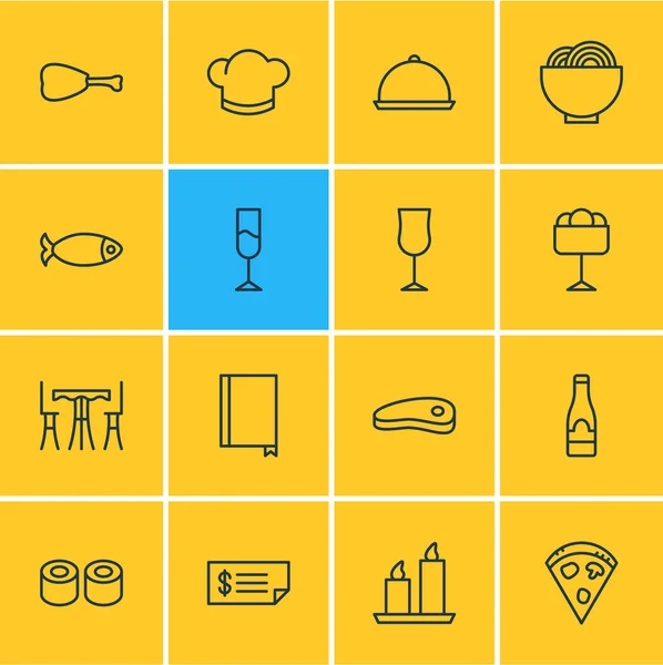 Illustratie van 16 café pictogrammen lijnstijl. Noedels, kip, menu en andere elementen van het pictogram bewerkbaar set. — Stockfoto