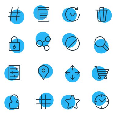 16 uygulama simgeleri çizgi stili vektör Illustration. Sosyal düzenlenebilir kümesi, zaman, üye ve diğer simge öğeleri.