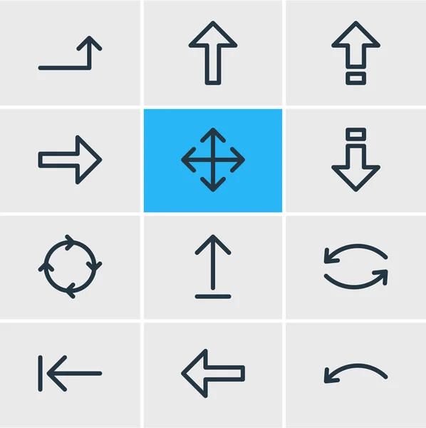 Vectorillustratie van 12 pijlen pictogrammen lijnstijl. Roteren, links, caps lock en andere elementen van het pictogram bewerkbaar set. — Stockvector