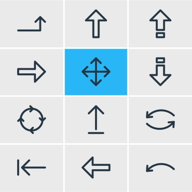 12 yönünde simgeler çizgi stili Illustration. Düzenlenebilir kümesi döndürme, sol, caps lock ve diğer simge öğeleri.