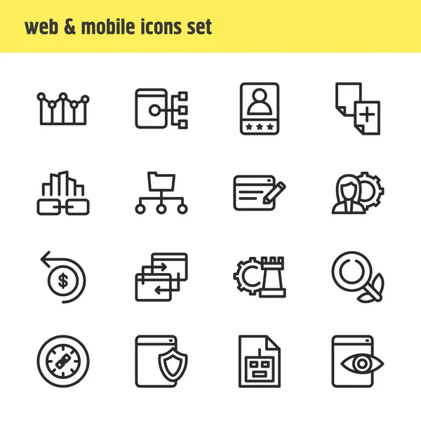 Illustration of 16 advertisement icons line style. Editable set of SEO consulting, game developing, web visibility and other icon elements. — Stock Photo, Image