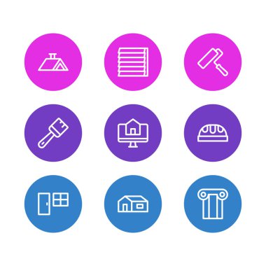 9 inşaat simgeler çizgi stili Illustration. İşçi şapka, düzenlenebilir dizi house online, resim ve diğer simge öğeleri Al.