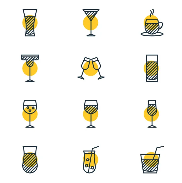 Ilustração de 12 bebidas ícones estilo linha. Conjunto editável de álcool, limonada, vinho e outros elementos de ícone . — Fotografia de Stock