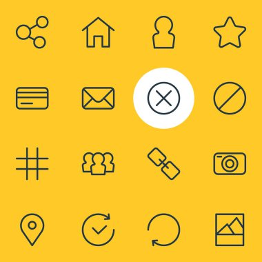 Vektör çizim 16 ek simgeler çizgi stili. Sosyal, yakın, Kullanıcı ve diğer simge öğeleri düzenlenebilir kümesi.