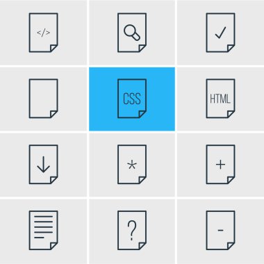 12 dosya simgeleri çizgi stili vektör Illustration. Download, css, eklemek düzenlenebilir ve diğer simge öğeleri.