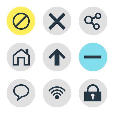 9 Kullanıcı simgeler vektör Illustration. İptal, ana sayfa, kablosuz ağ ve diğer simge öğeleri düzenlenebilir kümesi.