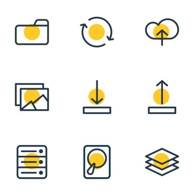 9 bellek simgeler çizgi stili vektör Illustration. Düzenlenebilir küme yükleme, sabit disk disk, aşağı ok ve diğer simge öğeleri.